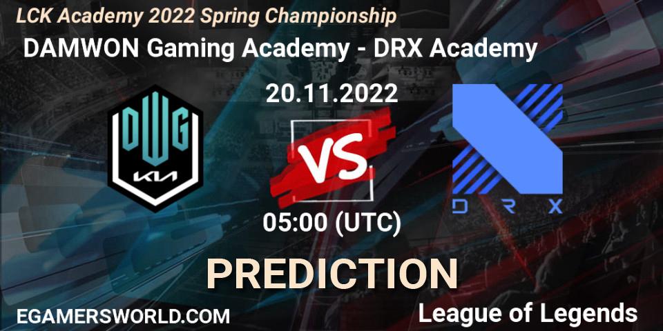  DAMWON Gaming Academy vs DRX Academy: Match Prediction. 20.11.2022 at 05:00, LoL, LCK Academy 2022 Spring Championship