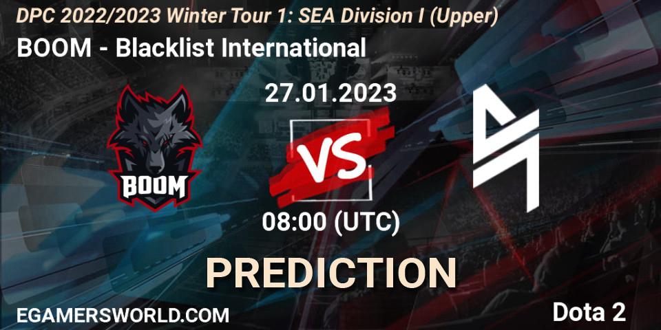 BOOM vs Blacklist International: Match Prediction. 27.01.2023 at 08:00, Dota 2, DPC 2022/2023 Winter Tour 1: SEA Division I (Upper)