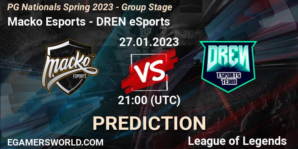 Macko Esports vs DREN eSports: Match Prediction. 27.01.2023 at 21:00, LoL, PG Nationals Spring 2023 - Group Stage