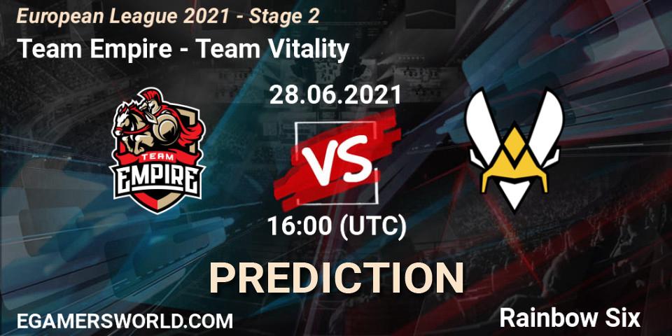 Team Empire vs Team Vitality: Match Prediction. 28.06.2021 at 16:00, Rainbow Six, European League 2021 - Stage 2