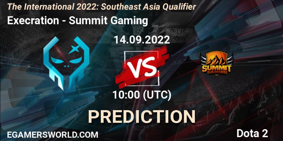 Execration vs Summit Gaming: Match Prediction. 14.09.2022 at 12:02, Dota 2, The International 2022: Southeast Asia Qualifier