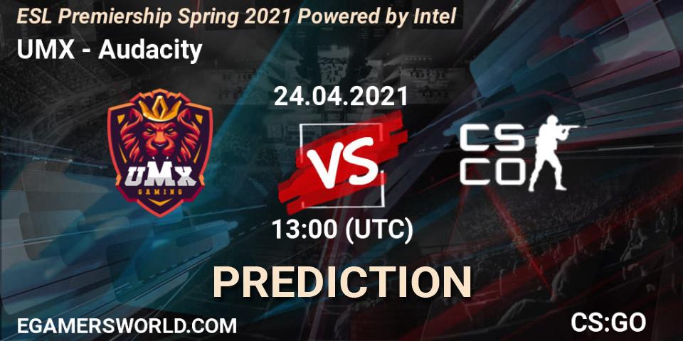 UMX vs Audacity eSports: Match Prediction. 24.04.2021 at 13:00, Counter-Strike (CS2), ESL Premiership: Spring 2021
