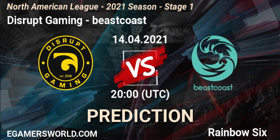 Disrupt Gaming vs beastcoast: Match Prediction. 14.04.2021 at 20:00, Rainbow Six, North American League - 2021 Season - Stage 1