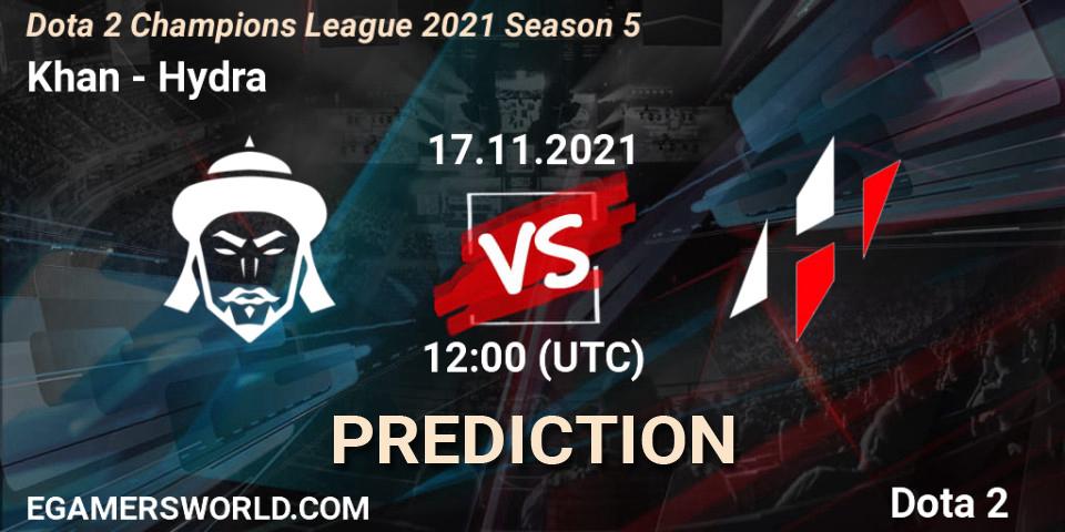 Khan vs Hydra: Match Prediction. 17.11.2021 at 12:05, Dota 2, Dota 2 Champions League 2021 Season 5