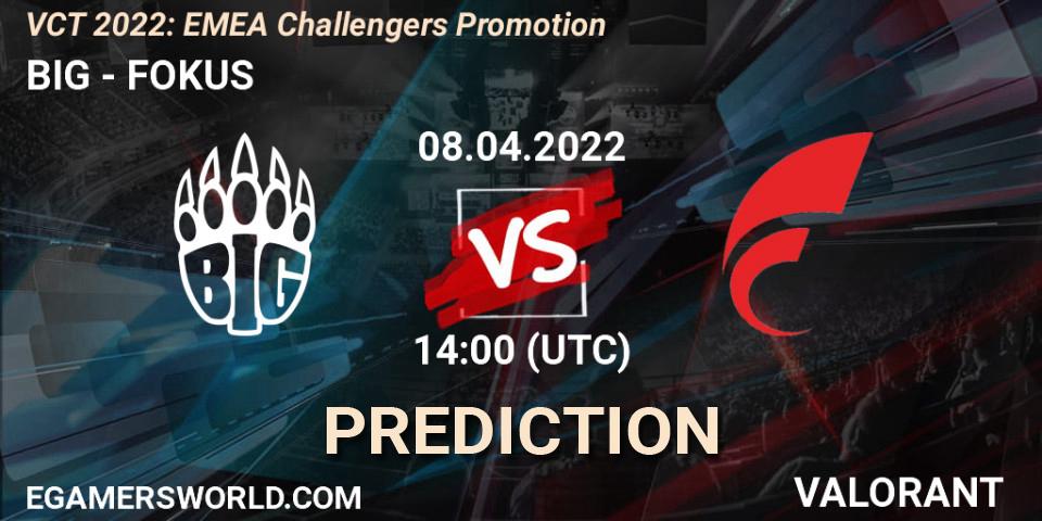 BIG vs FOKUS: Match Prediction. 08.04.2022 at 14:00, VALORANT, VCT 2022: EMEA Challengers Promotion