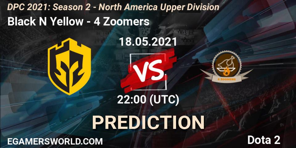 Black N Yellow vs 4 Zoomers: Match Prediction. 18.05.2021 at 22:03, Dota 2, DPC 2021: Season 2 - North America Upper Division 