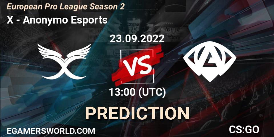 X vs Anonymo Esports: Match Prediction. 23.09.2022 at 13:00, Counter-Strike (CS2), European Pro League Season 2