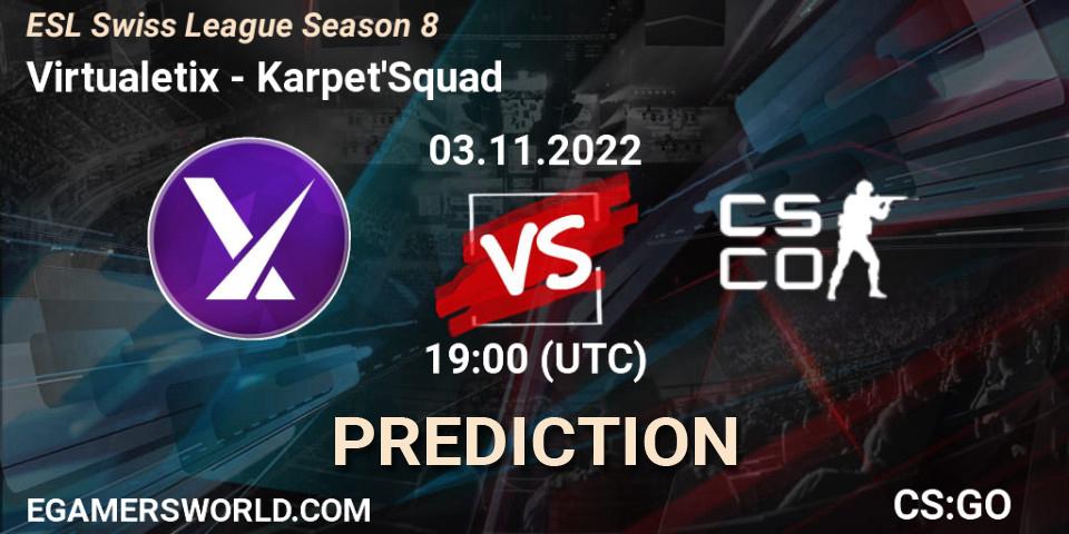 Virtualetix vs Karpet'Squad: Match Prediction. 03.11.2022 at 19:00, Counter-Strike (CS2), ESL Swiss League Season 8