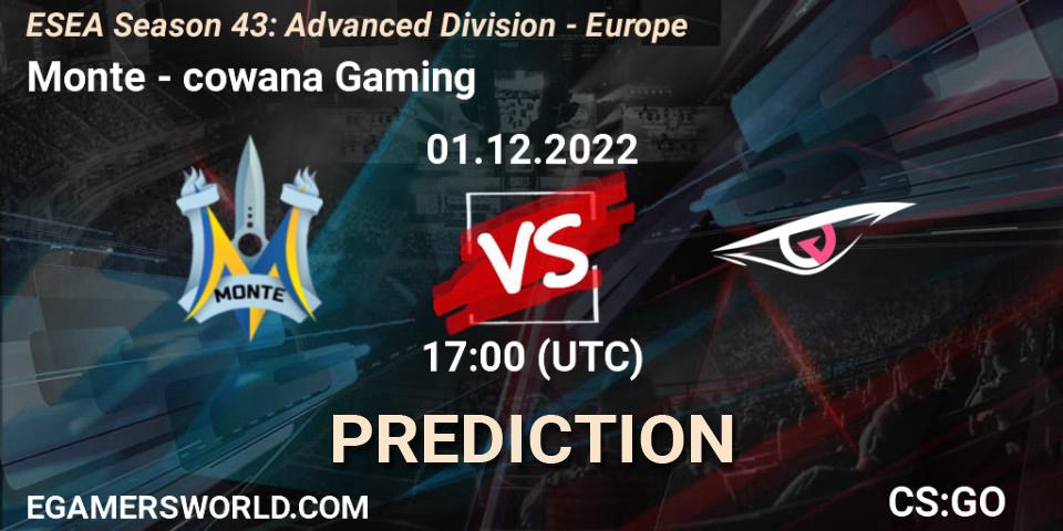 Monte vs cowana Gaming: Match Prediction. 01.12.22, CS2 (CS:GO), ESEA Season 43: Advanced Division - Europe
