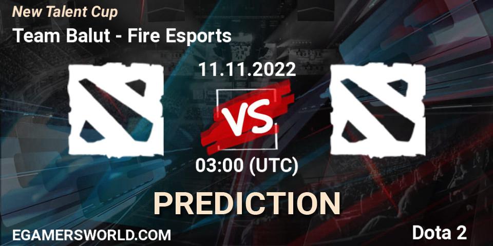 Team Balut vs Fire Esports: Match Prediction. 11.11.2022 at 03:06, Dota 2, New Talent Cup