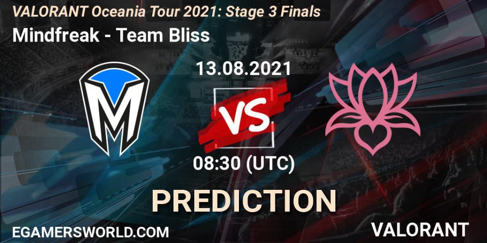 Mindfreak vs Team Bliss: Match Prediction. 13.08.2021 at 08:30, VALORANT, VALORANT Oceania Tour 2021: Stage 3 Finals