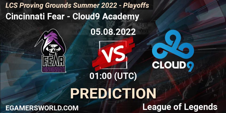 Cincinnati Fear vs Cloud9 Academy: Match Prediction. 05.08.2022 at 00:00, LoL, LCS Proving Grounds Summer 2022 - Playoffs