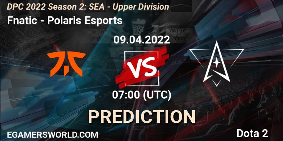 Fnatic vs Polaris Esports: Match Prediction. 09.04.2022 at 07:31, Dota 2, DPC 2021/2022 Tour 2 (Season 2): SEA Division I (Upper)