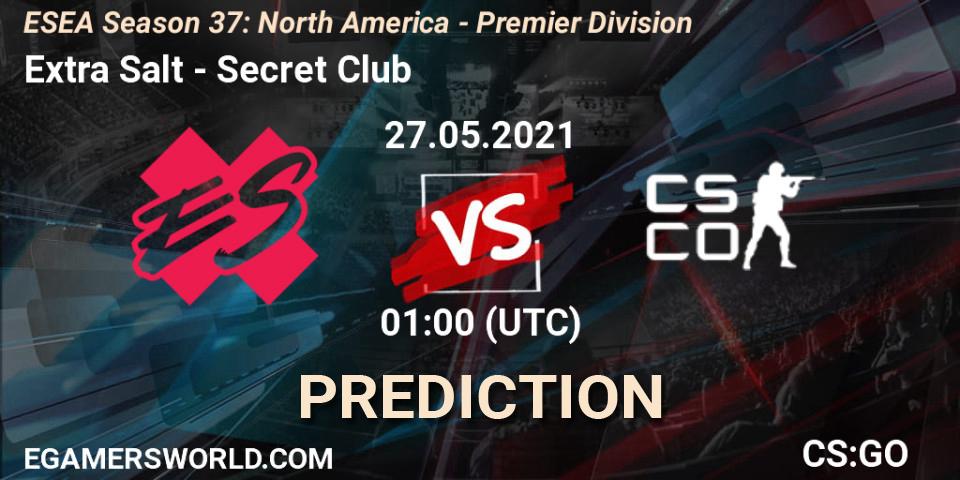 Extra Salt vs Secret Club: Match Prediction. 27.05.2021 at 01:00, Counter-Strike (CS2), ESEA Season 37: North America - Premier Division