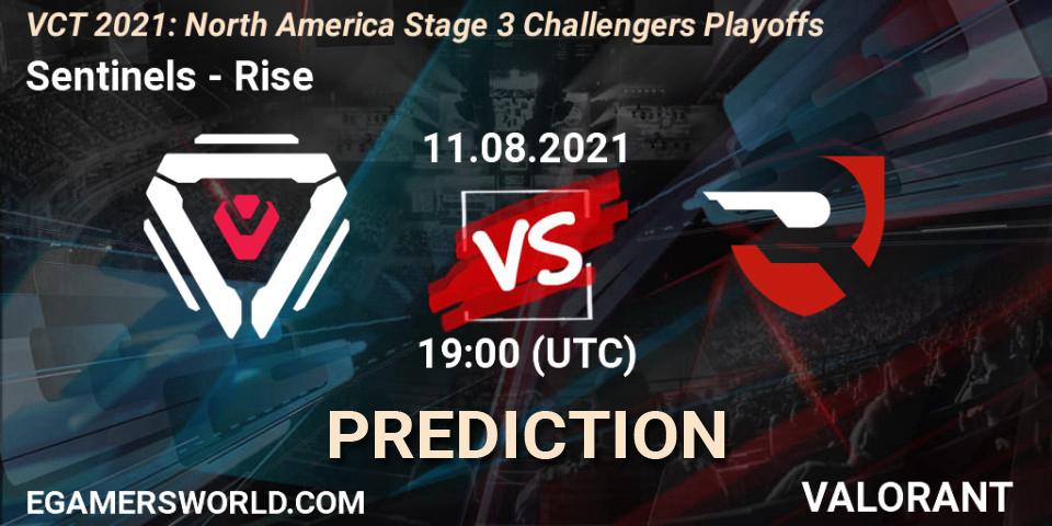 Sentinels vs Rise: Match Prediction. 11.08.2021 at 19:00, VALORANT, VCT 2021: North America Stage 3 Challengers Playoffs
