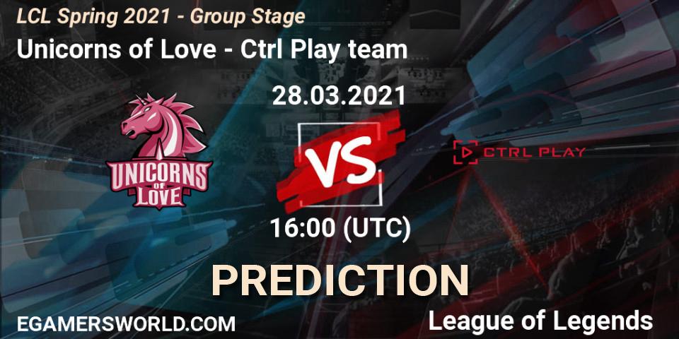 Unicorns of Love vs Ctrl Play team: Match Prediction. 28.03.2021 at 16:00, LoL, LCL Spring 2021 - Group Stage