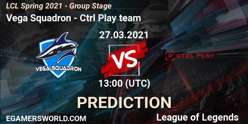 Vega Squadron vs Ctrl Play team: Match Prediction. 27.03.2021 at 13:00, LoL, LCL Spring 2021 - Group Stage
