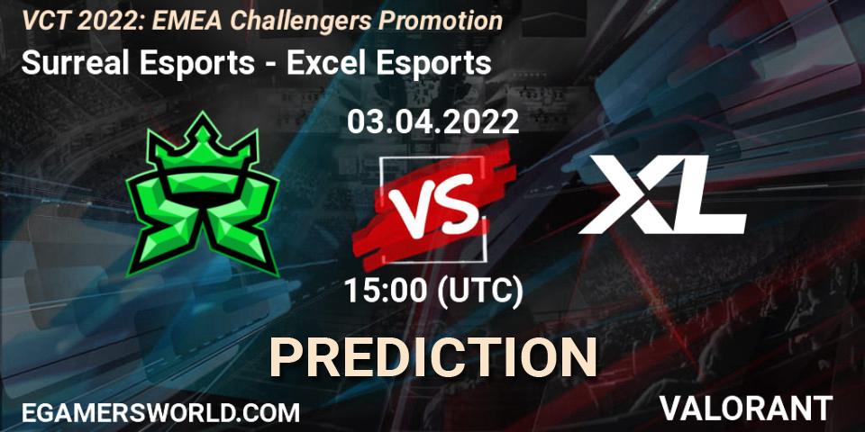 Surreal Esports vs Excel Esports: Match Prediction. 03.04.2022 at 15:00, VALORANT, VCT 2022: EMEA Challengers Promotion