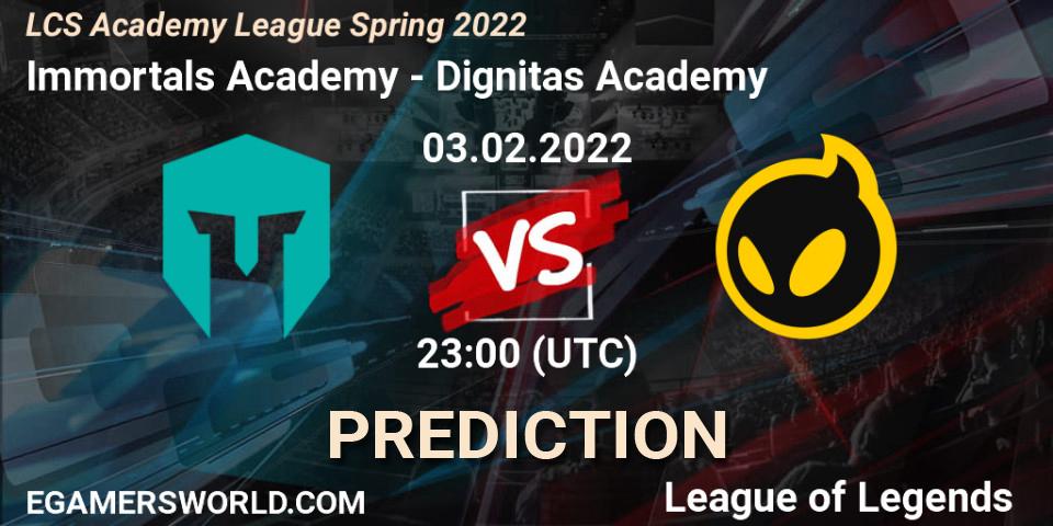Immortals Academy vs Dignitas Academy: Match Prediction. 03.02.2022 at 23:00, LoL, LCS Academy League Spring 2022