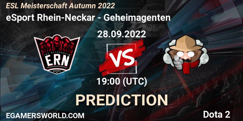 eSport Rhein-Neckar vs Geheimagenten: Match Prediction. 28.09.2022 at 19:29, Dota 2, ESL Meisterschaft Autumn 2022