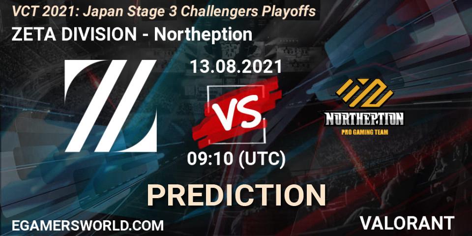 ZETA DIVISION vs Northeption: Match Prediction. 13.08.2021 at 09:10, VALORANT, VCT 2021: Japan Stage 3 Challengers Playoffs