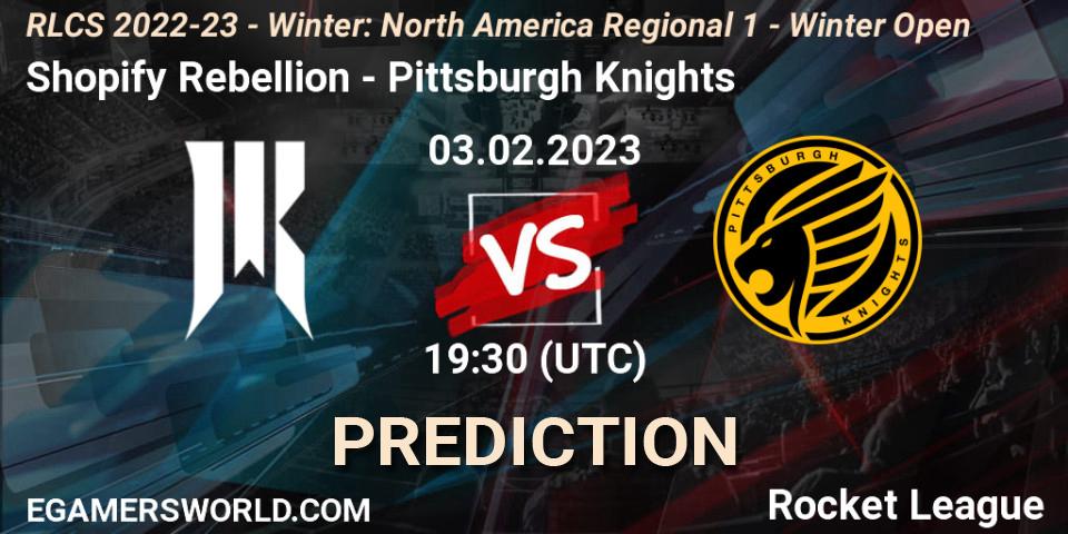 Shopify Rebellion vs Pittsburgh Knights: Match Prediction. 03.02.23, Rocket League, RLCS 2022-23 - Winter: North America Regional 1 - Winter Open