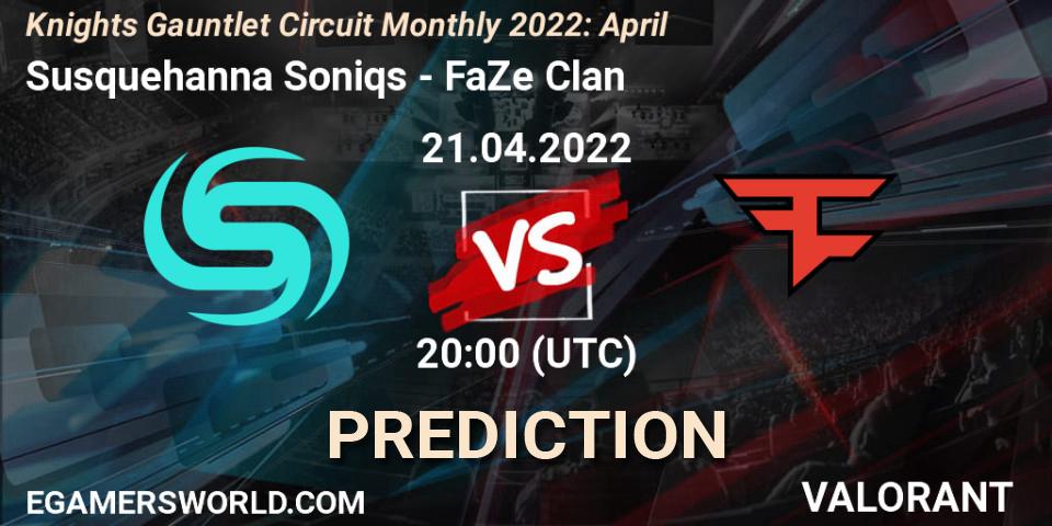 Susquehanna Soniqs vs FaZe Clan: Match Prediction. 21.04.2022 at 20:00, VALORANT, Knights Gauntlet Circuit Monthly 2022: April