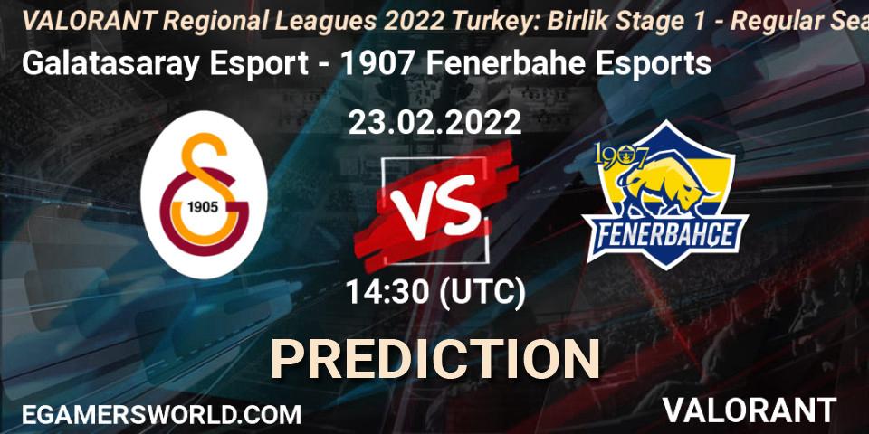 Galatasaray Esport vs 1907 Fenerbahçe Esports: Match Prediction. 23.02.2022 at 14:45, VALORANT, VALORANT Regional Leagues 2022 Turkey: Birlik Stage 1 - Regular Season