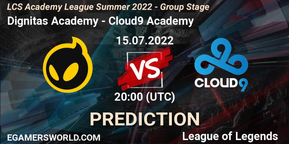 Dignitas Academy vs Cloud9 Academy: Match Prediction. 15.07.22, LoL, LCS Academy League Summer 2022 - Group Stage