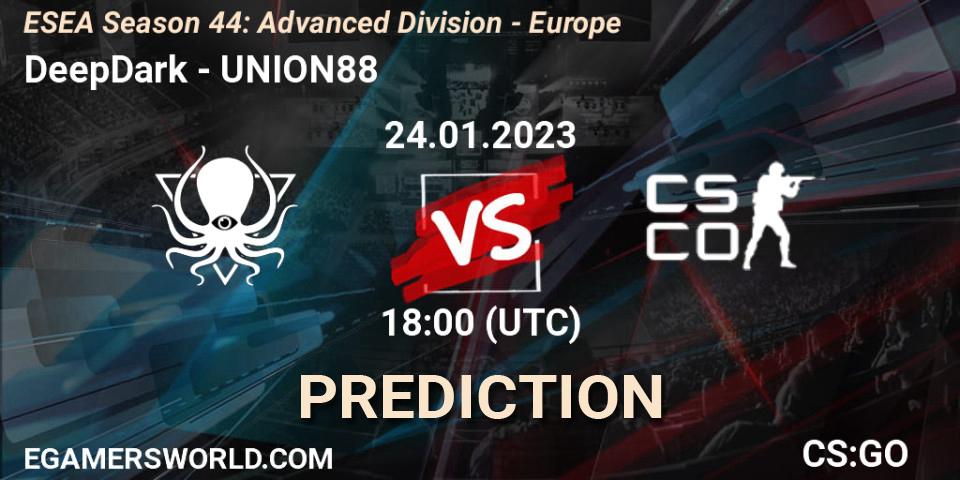 DeepDark vs UNION88: Match Prediction. 24.01.2023 at 18:00, Counter-Strike (CS2), ESEA Season 44: Advanced Division - Europe