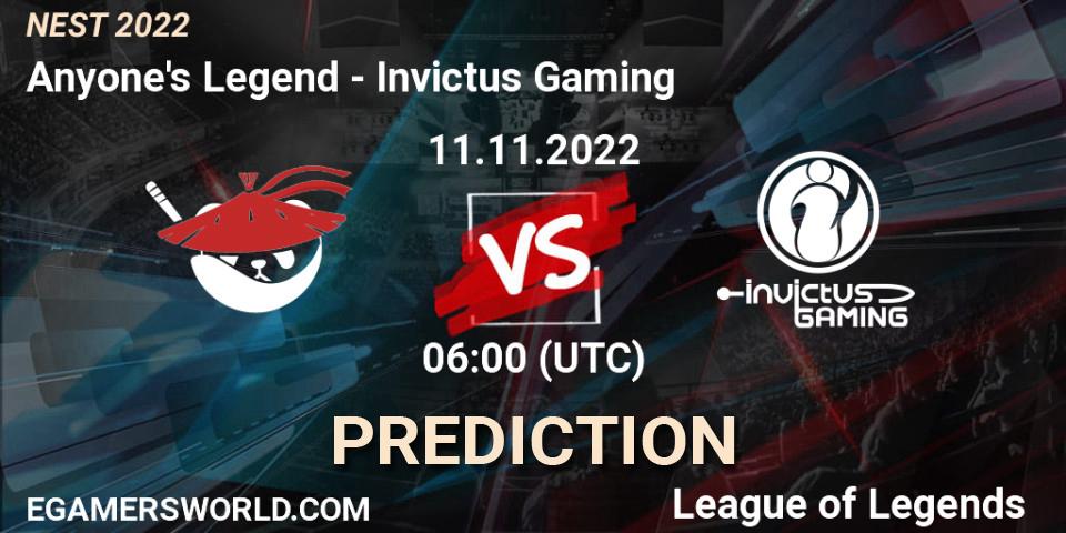 Anyone's Legend vs Invictus Gaming: Match Prediction. 11.11.22, LoL, NEST 2022