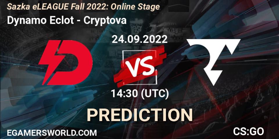 Dynamo Eclot vs Cryptova: Match Prediction. 24.09.2022 at 14:30, Counter-Strike (CS2), Sazka eLEAGUE Fall 2022: Online Stage