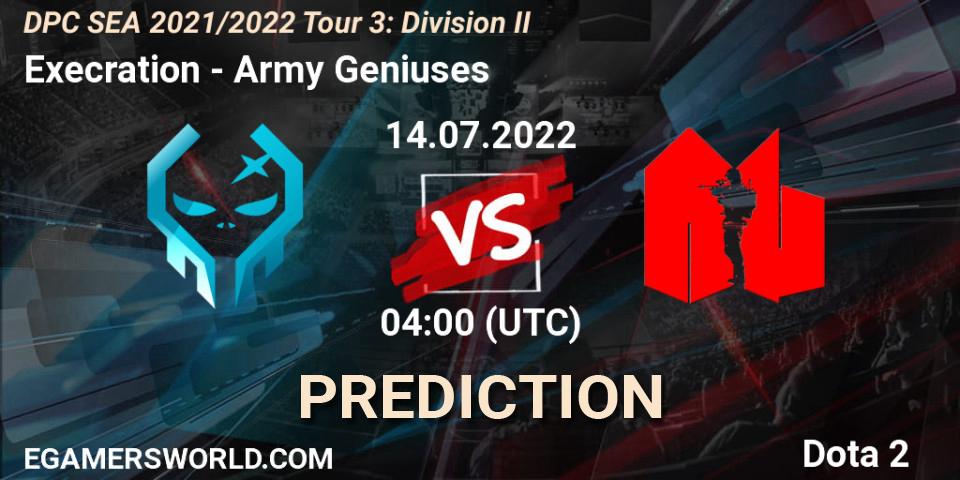 Execration vs Army Geniuses: Match Prediction. 14.07.22, Dota 2, DPC SEA 2021/2022 Tour 3: Division II