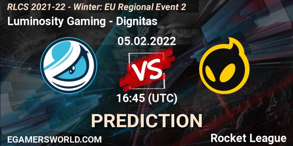 Luminosity Gaming vs Dignitas: Match Prediction. 05.02.2022 at 16:45, Rocket League, RLCS 2021-22 - Winter: EU Regional Event 2