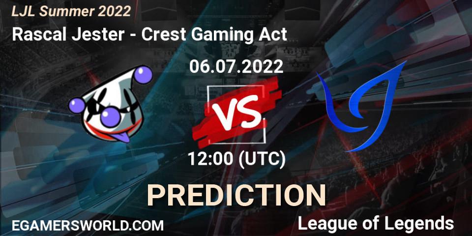Rascal Jester vs Crest Gaming Act: Match Prediction. 06.07.2022 at 13:40, LoL, LJL Summer 2022