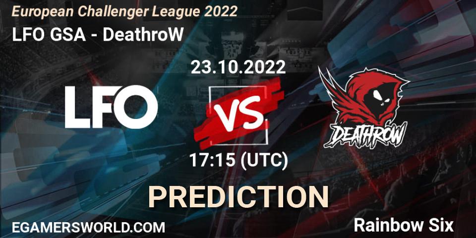 LFO GSA vs DeathroW: Match Prediction. 23.10.2022 at 17:15, Rainbow Six, European Challenger League 2022