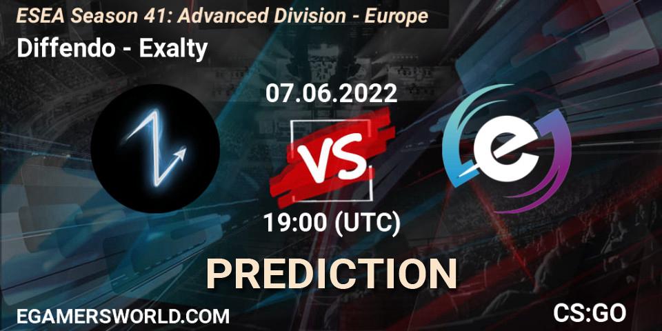 Diffendo vs Exalty: Match Prediction. 07.06.2022 at 19:00, Counter-Strike (CS2), ESEA Season 41: Advanced Division - Europe