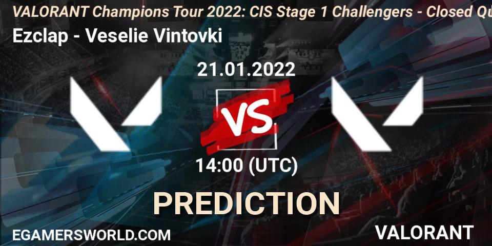 Ezclap vs Veselie Vintovki: Match Prediction. 21.01.2022 at 14:00, VALORANT, VCT 2022: CIS Stage 1 Challengers - Closed Qualifier 2