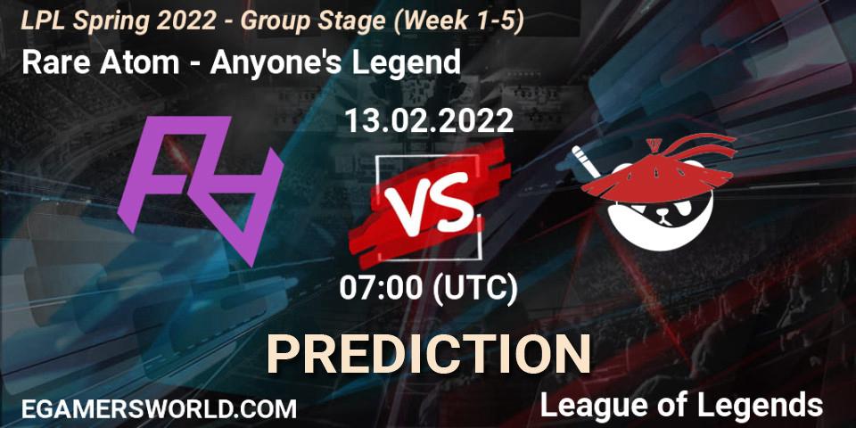 Rare Atom vs Anyone's Legend: Match Prediction. 13.02.22, LoL, LPL Spring 2022 - Group Stage (Week 1-5)