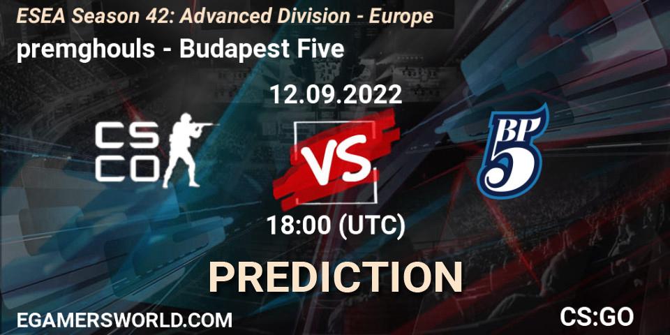 premghouls vs Budapest Five: Match Prediction. 12.09.2022 at 18:00, Counter-Strike (CS2), ESEA Season 42: Advanced Division - Europe