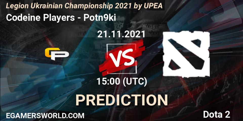 Codeine Players vs Potn9ki: Match Prediction. 23.11.2021 at 12:00, Dota 2, Legion Ukrainian Championship 2021 by UPEA
