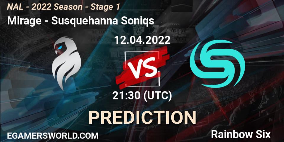 Mirage vs Susquehanna Soniqs: Match Prediction. 12.04.2022 at 21:30, Rainbow Six, NAL - Season 2022 - Stage 1