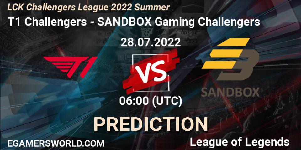 T1 Challengers vs SANDBOX Gaming Challengers: Match Prediction. 28.07.22, LoL, LCK Challengers League 2022 Summer