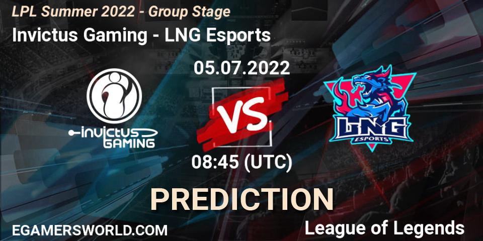 Invictus Gaming vs LNG Esports: Match Prediction. 05.07.22, LoL, LPL Summer 2022 - Group Stage