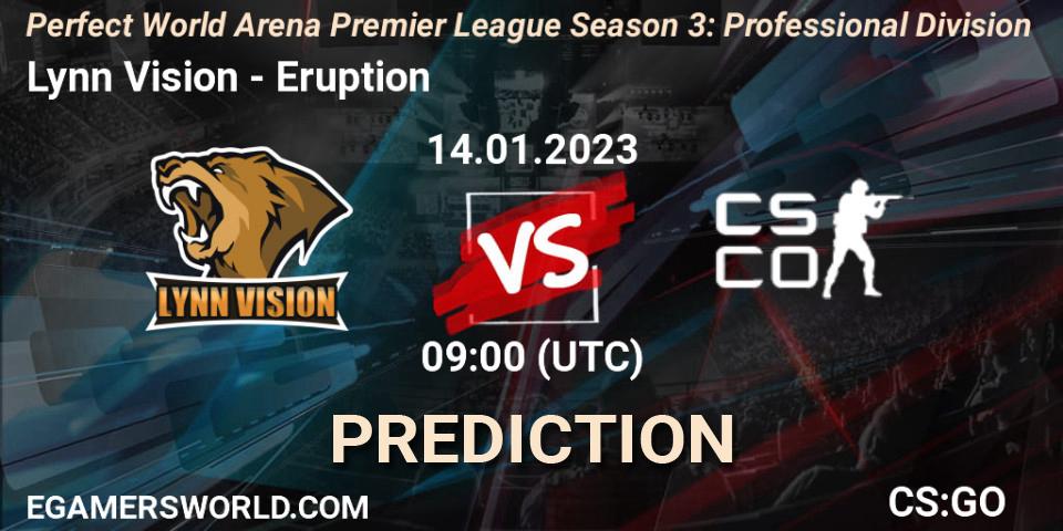 Lynn Vision vs Eruption: Match Prediction. 14.01.2023 at 09:00, Counter-Strike (CS2), Perfect World Arena Premier League Season 3: Professional Division