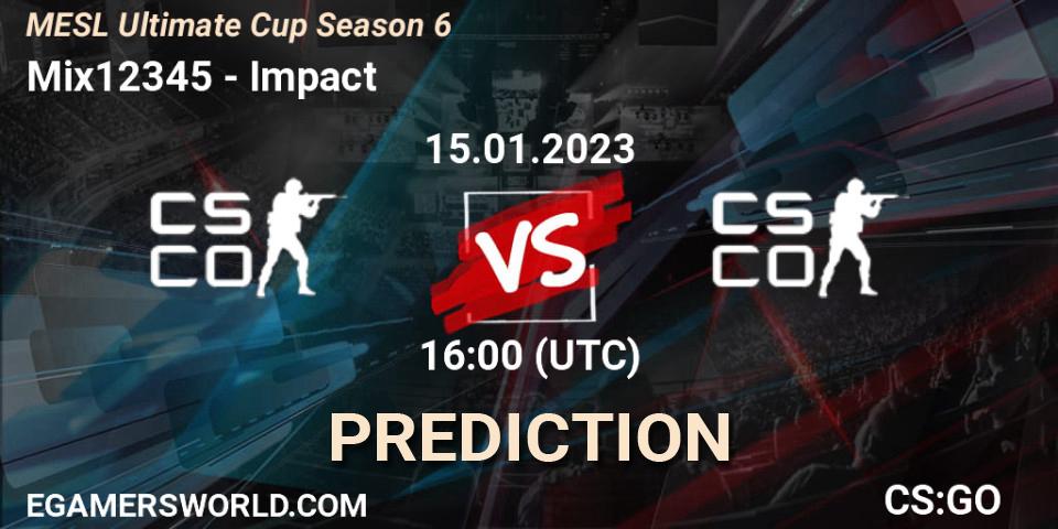Mix12345 vs Impact: Match Prediction. 15.01.2023 at 16:00, Counter-Strike (CS2), MESL Ultimate Cup Season 6