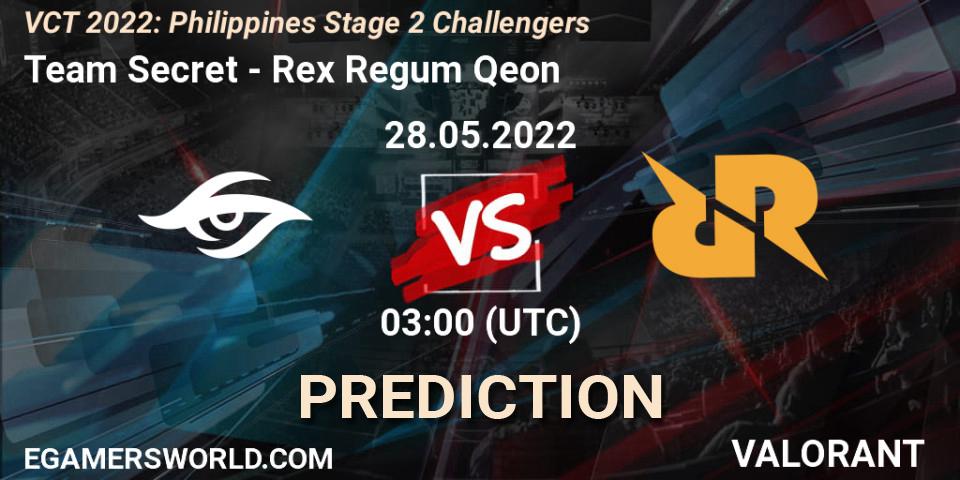 Team Secret vs Rex Regum Qeon: Match Prediction. 28.05.22, VALORANT, VCT 2022: Philippines Stage 2 Challengers