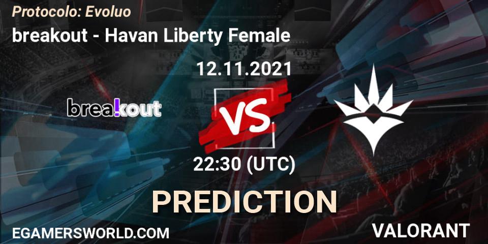 breakout vs Havan Liberty Female: Match Prediction. 12.11.2021 at 22:30, VALORANT, Protocolo: Evolução