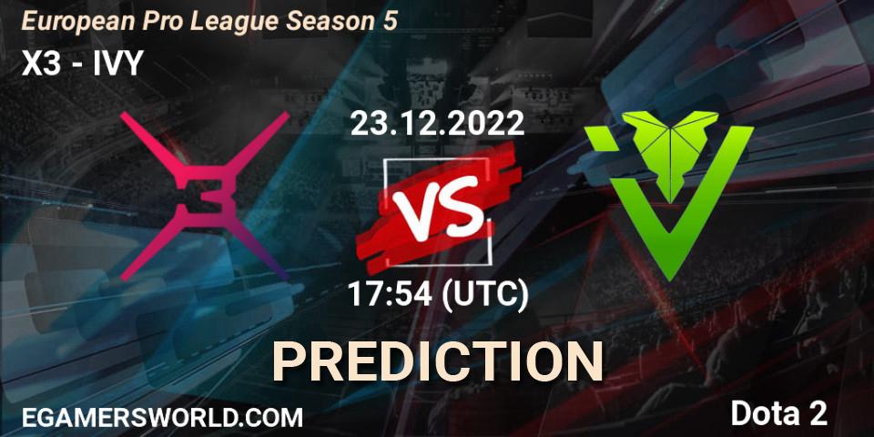 X3 vs IVY: Match Prediction. 23.12.2022 at 17:54, Dota 2, European Pro League Season 5