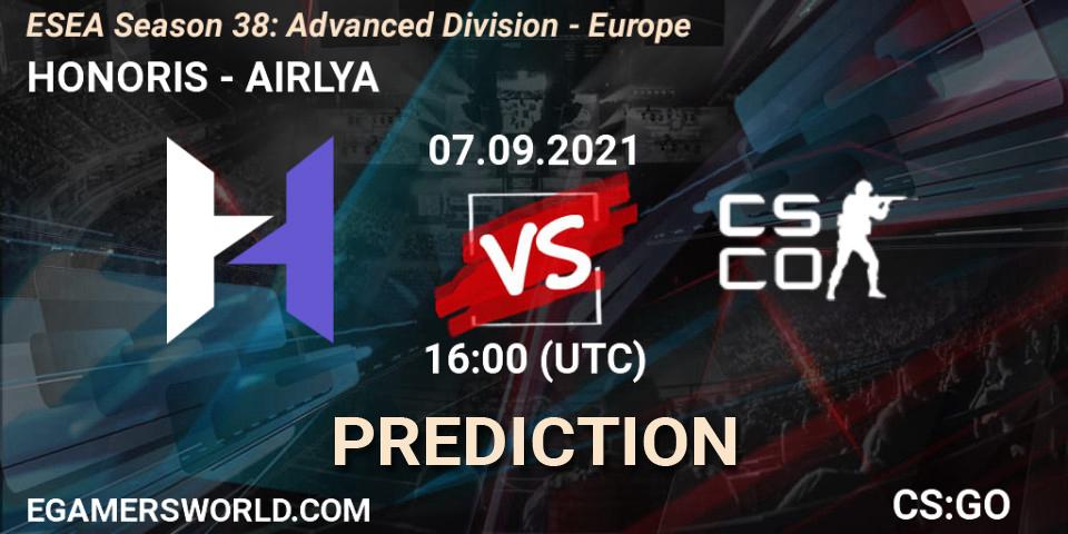 HONORIS vs AIRLYA: Match Prediction. 07.09.2021 at 16:00, Counter-Strike (CS2), ESEA Season 38: Advanced Division - Europe